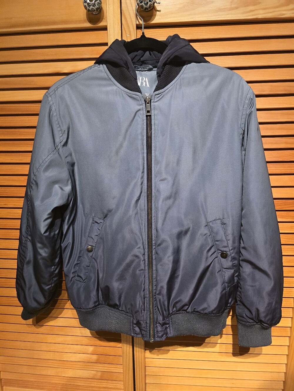 Zara Navy Bomber Jacket with Black Hood